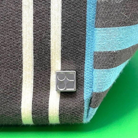 Kate Spade NY Striped Canvas Tote Bag Blue Brown White Leather Handles Italy VTG - Picture 4 of 15